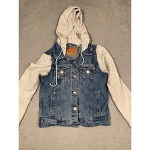 Levi's Jacket medium Blue Grey Hybrid Trucker Thumb Holes Casual